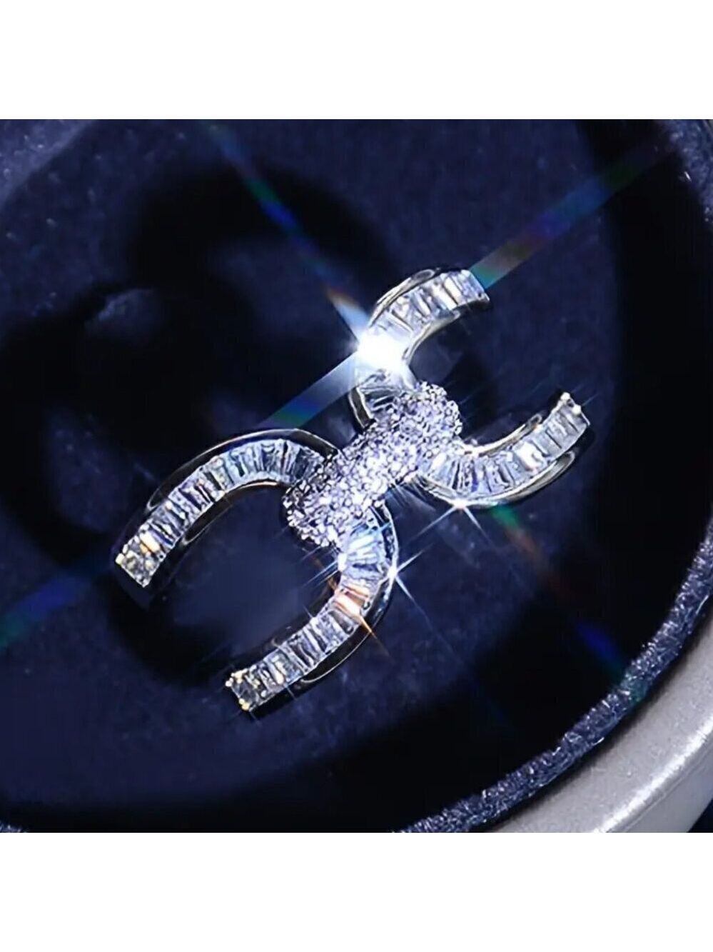 Adjustable Bling Statement Ring Baguette Cut and Channel Set 1417